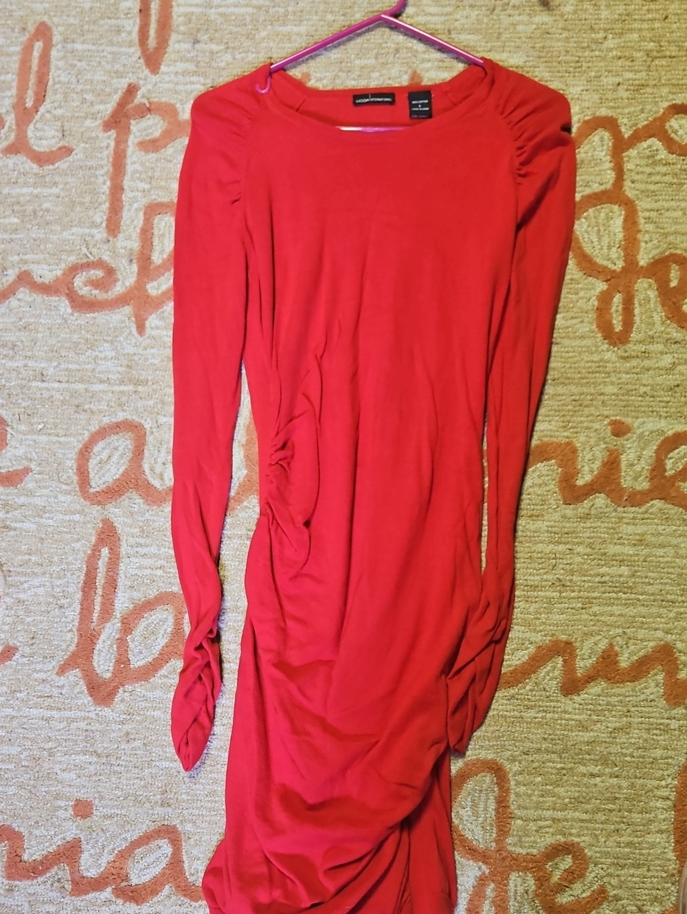 American Living Red Long-Sleeve Ruched Midi Dress